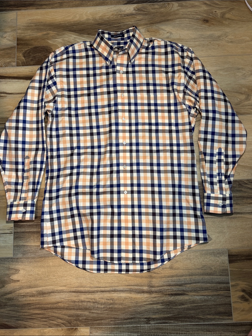 Men’s Andy Thornal Company Long Sleeve Plaid Button-Up Shirtmedium 100% Cotton